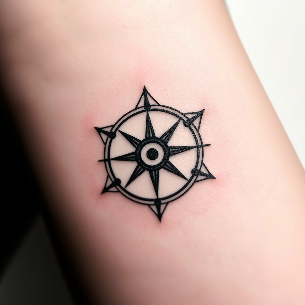 A tattoo design of A minimalist symbol with deep philosophical meanings in the style of Syd Mead in the style of blackwork. - symbol design tattoo design generated by AI tattoo generator