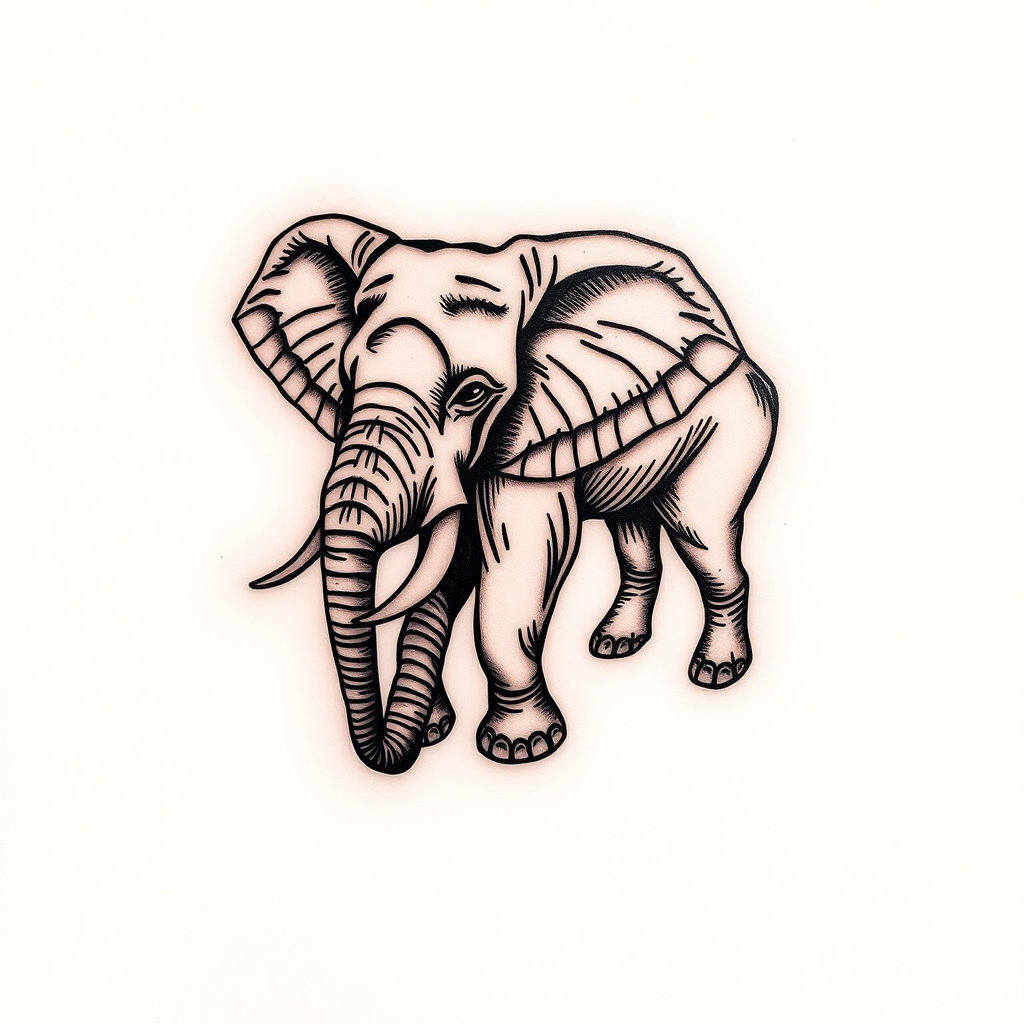 A tattoo design of south africa map elephant artwork in the style of traditional. - african wildlife art tattoo design generated by AI tattoo generator