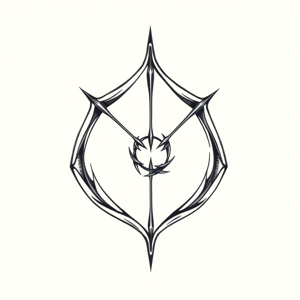 A tattoo design of three interlocking longbows forming a spiral pattern like a whirlpool in the style of geometric. - archery symbol tattoo design generated by AI tattoo generator