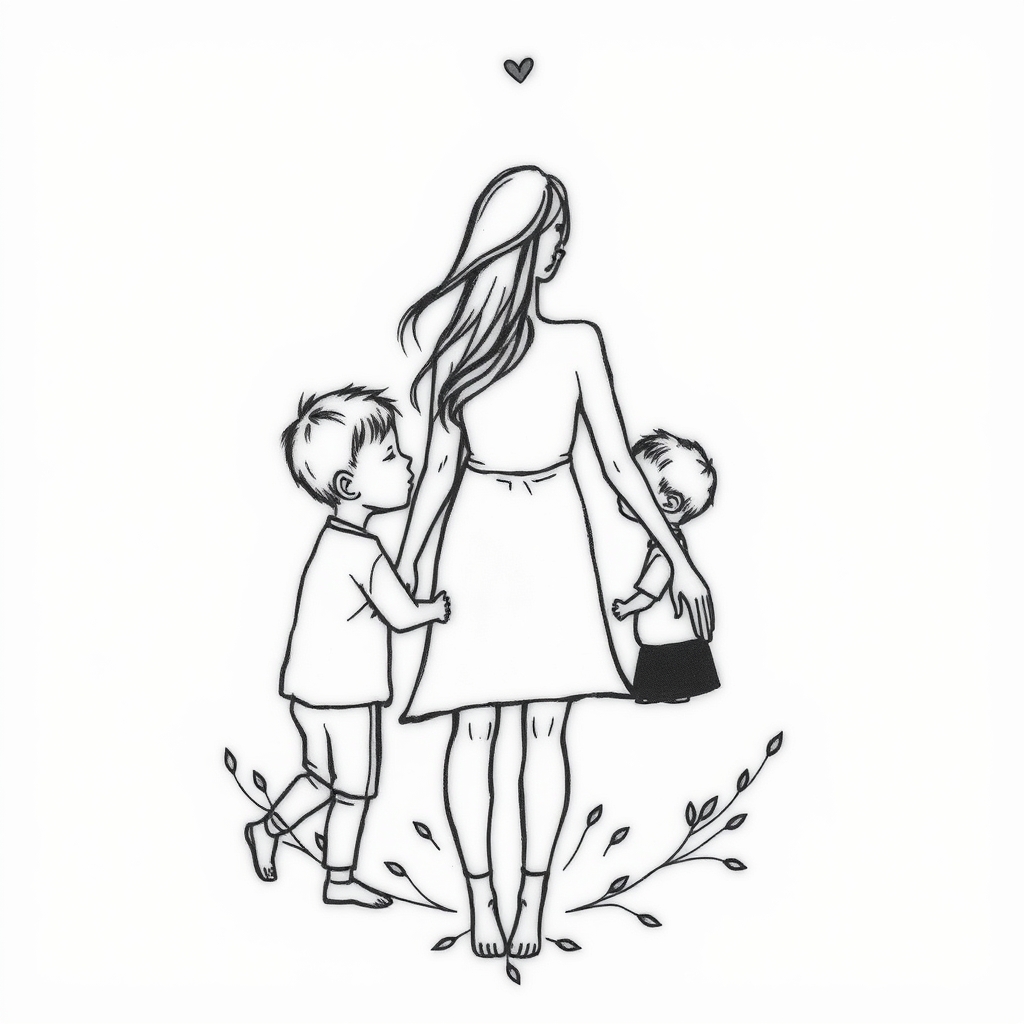 A tattoo design of Mother of two sons, I am always with you in the style of minimalist. - family love tattoo design generated by AI tattoo generator