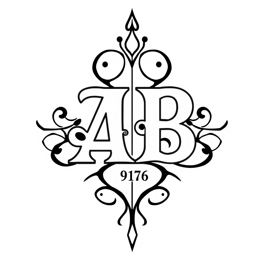 A tattoo design of Initials AB, year 1974,  in the style of abstract. - initials and year tattoo design generated by AI tattoo generator