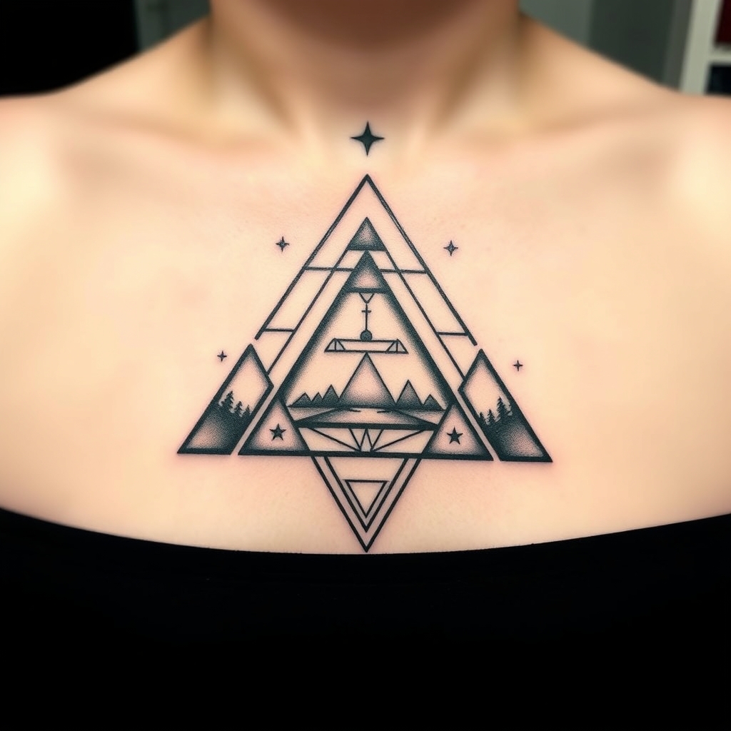A tattoo design of featuring triangles with deep philosophy in the style of minimalist. - geometric tattoo design generated by AI tattoo generator