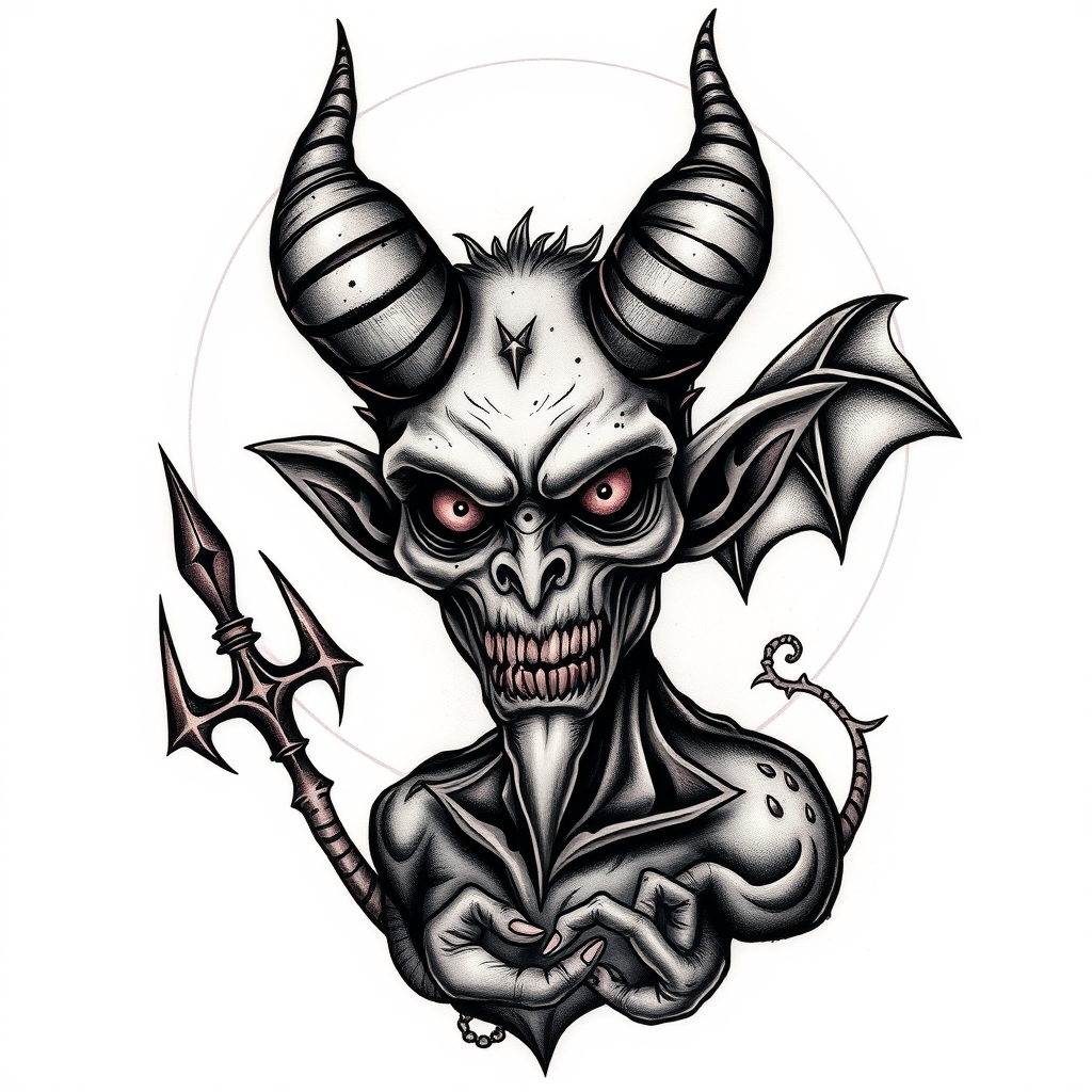 A tattoo design of Luci the demon from disenchantment  in the style of surrealistic. - cartoon character tattoo design generated by AI tattoo generator