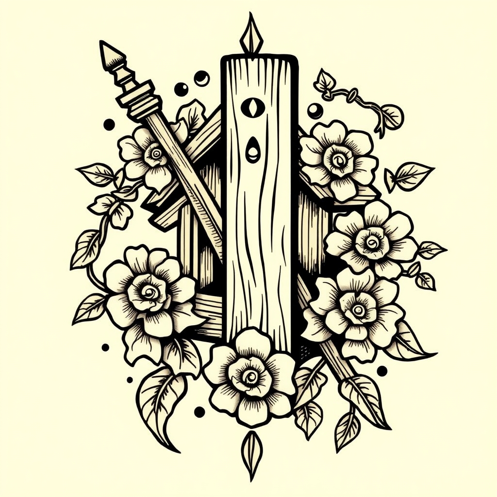 A tattoo design of Carpentry in the style of traditional. - what's the tattoo description? tattoo design generated by AI tattoo generator