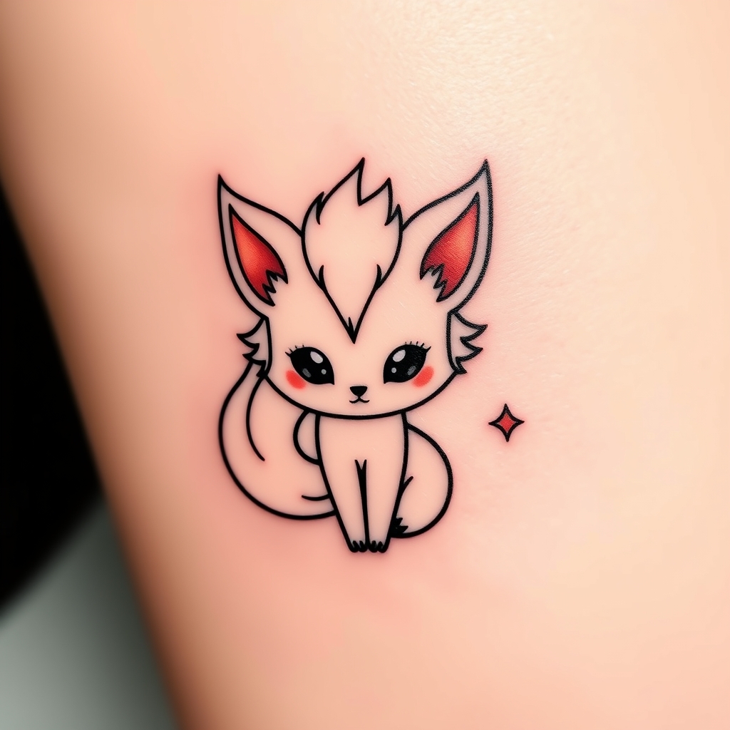 A tattoo design of vulpix cute in the style of minimalist. - pokemon tattoo design generated by AI tattoo generator