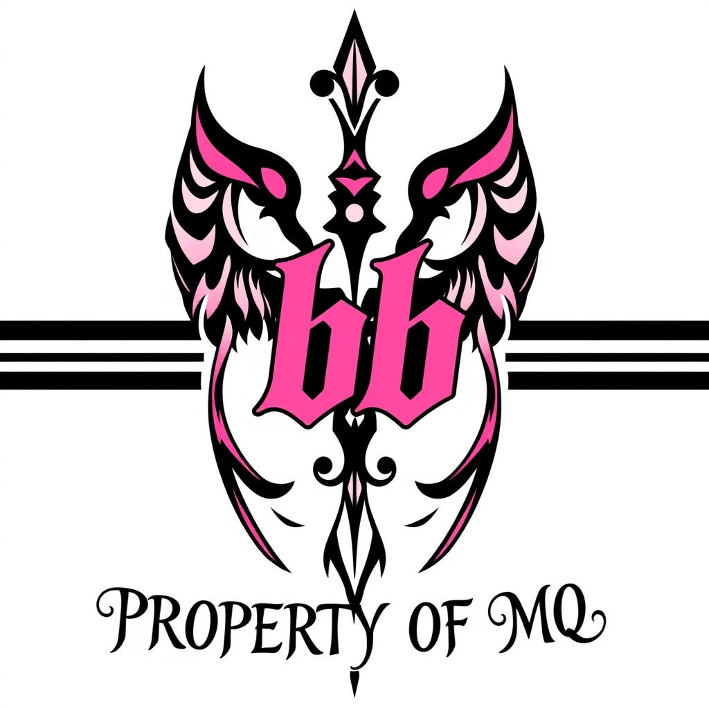 A tattoo design of symbol of being a  cuckold.  Black and pink are the colors. Name is bb.  Says PROPERTY OF MQ in the style of tribal. - cuckold symbol tattoo design generated by AI tattoo generator