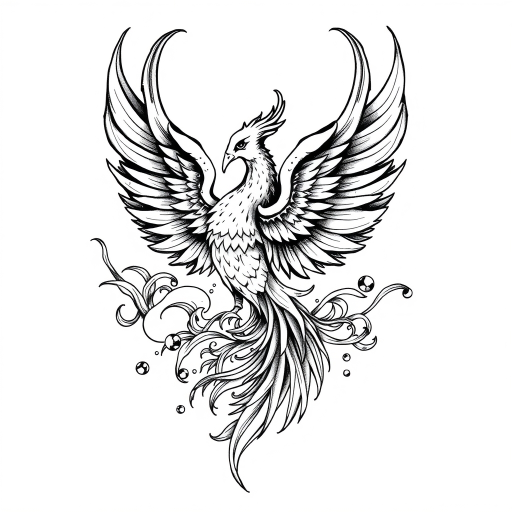 A tattoo design of Phoenix, water in the style of blackwork. - mythical creatures tattoo design generated by AI tattoo generator