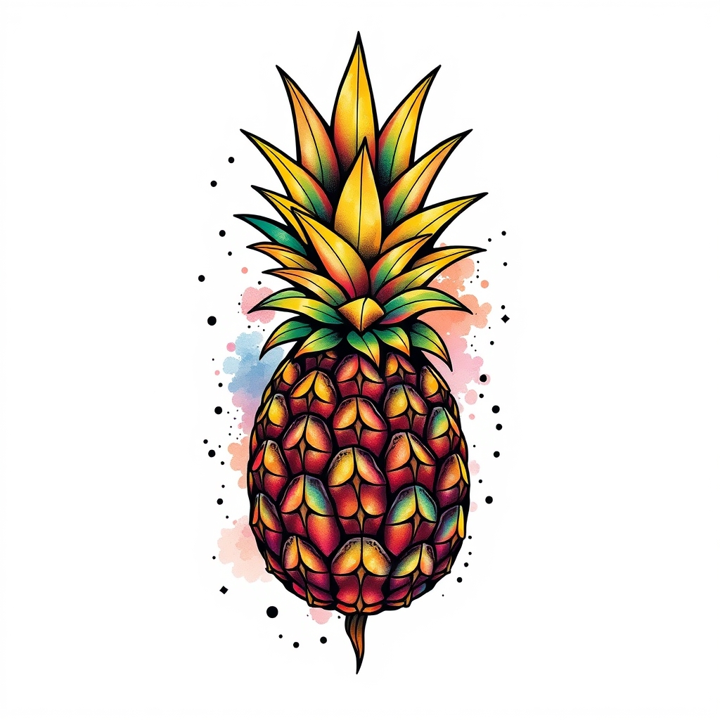 A tattoo design of pineapple full color in the style of abstract. - fruit tattoo design generated by AI tattoo generator