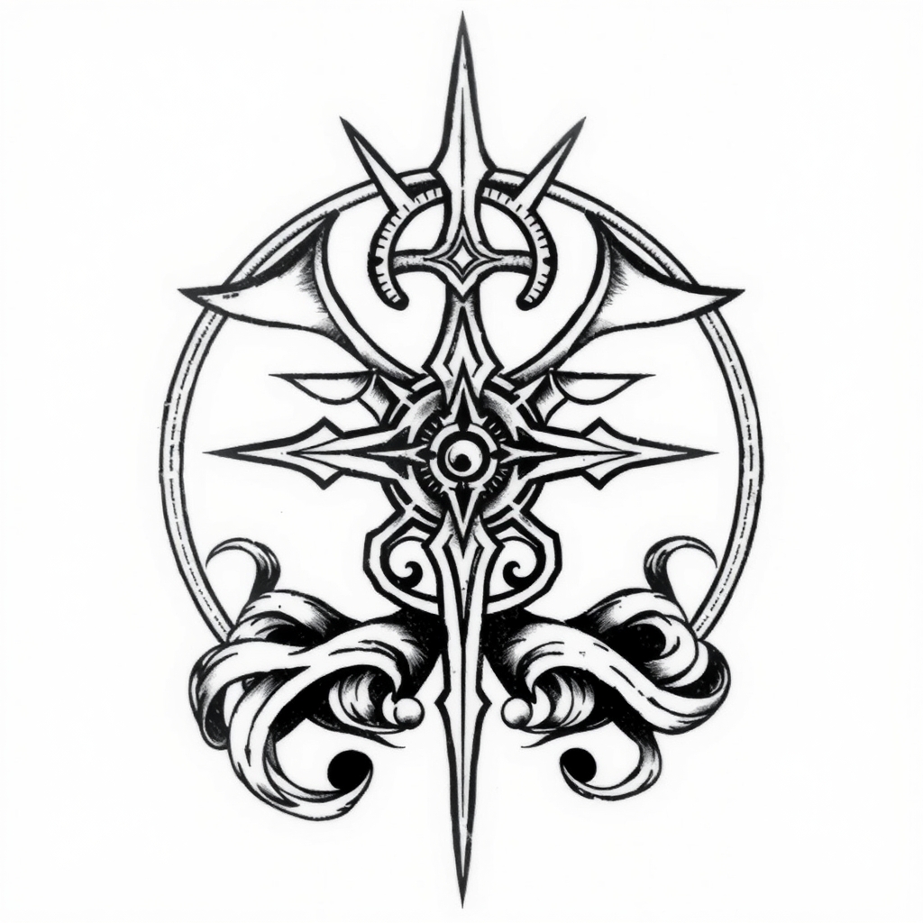 A tattoo design of DOMINATRIX SYMBOL. in the style of traditional. - bdsm fetish tattoo design generated by AI tattoo generator