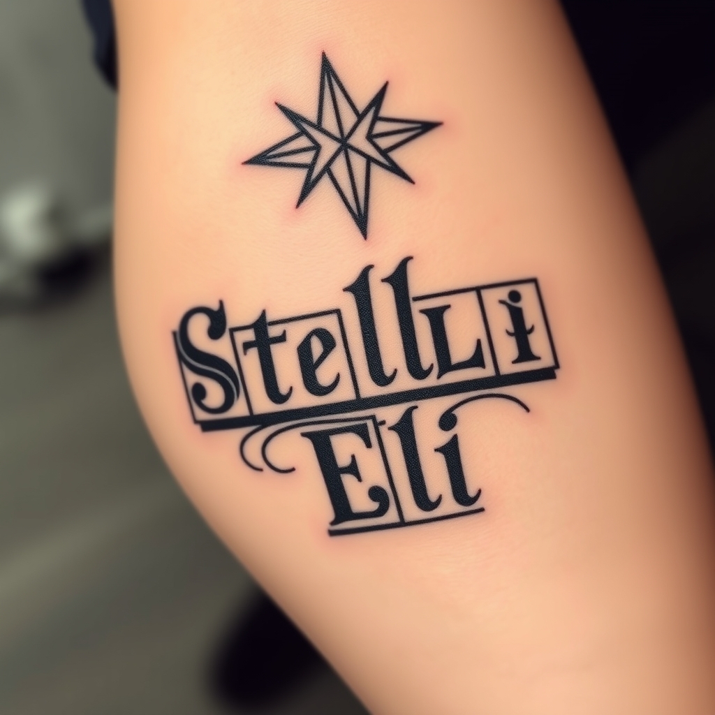 A tattoo design of Stella Eli letter blocks in the style of realistic. - name blocks tattoo design generated by AI tattoo generator