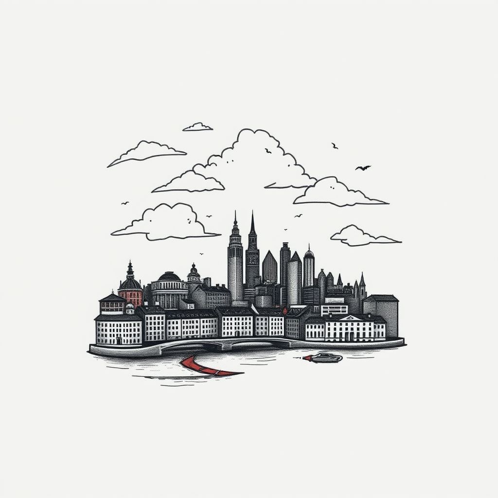 A tattoo design of Liverpool city landscape in the style of realistic. - city landscape tattoo design generated by AI tattoo generator