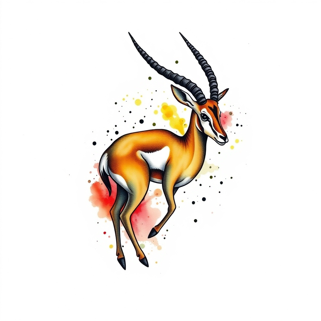 A tattoo design of springbok in the style of watercolor. - wildlife tattoo design generated by AI tattoo generator