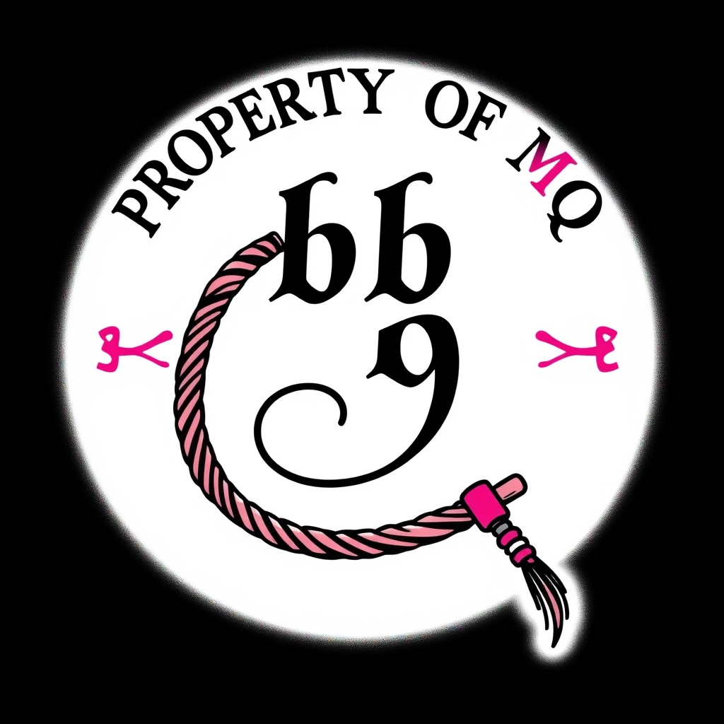 A tattoo design of Cuckold symbol.  Black and pink are the colors. Name is bb.  Says PROPERTY OF MQ.  A whip is shown.   in the style of traditional. - bdsm fetish tattoo design generated by AI tattoo generator