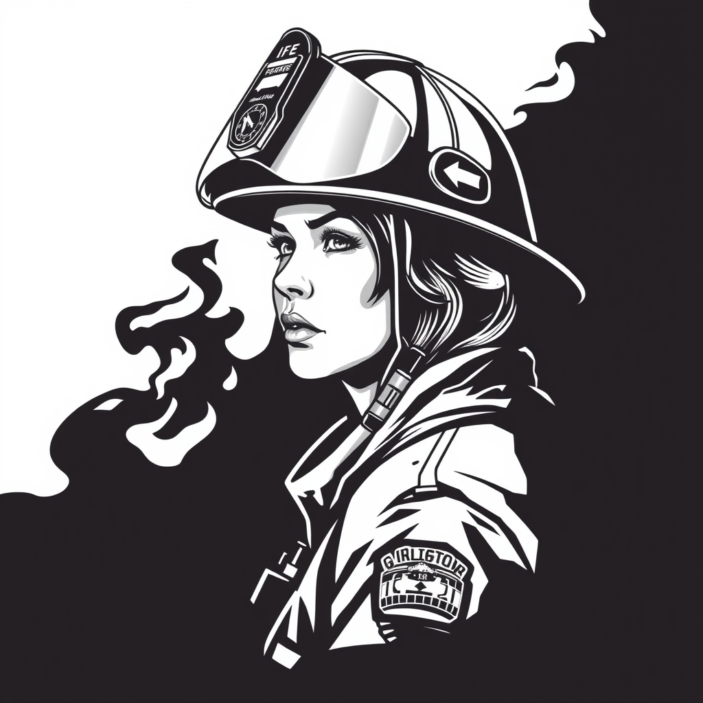 A tattoo design of Firefighter pinup in the style of realistic. - pin up girl tattoo design generated by AI tattoo generator