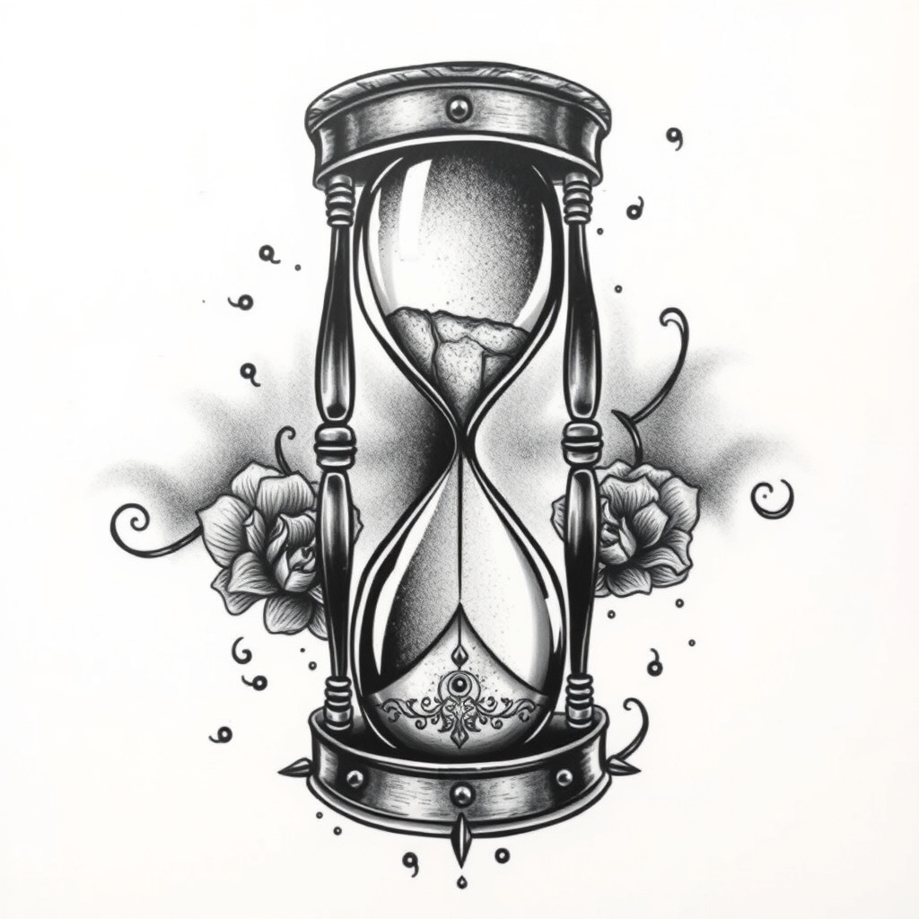 A tattoo design of broken hourglass in the style of surrealistic. - time symbol tattoo design generated by AI tattoo generator