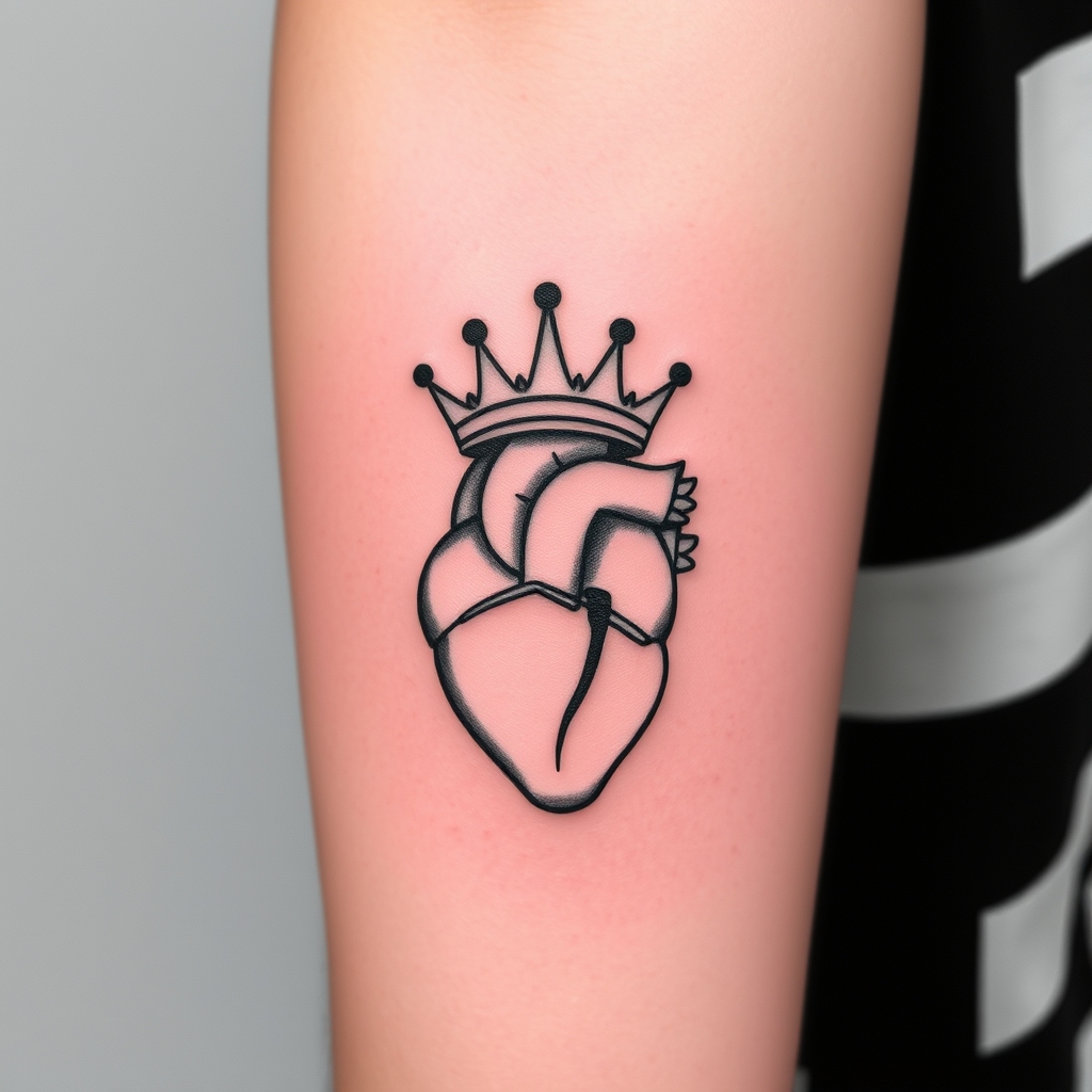 A tattoo design of Nicola con una corona e il battito cardiaco che prosegue attaccato al nome in the style of minimalist. - heart symbol tattoo design generated by AI tattoo generator