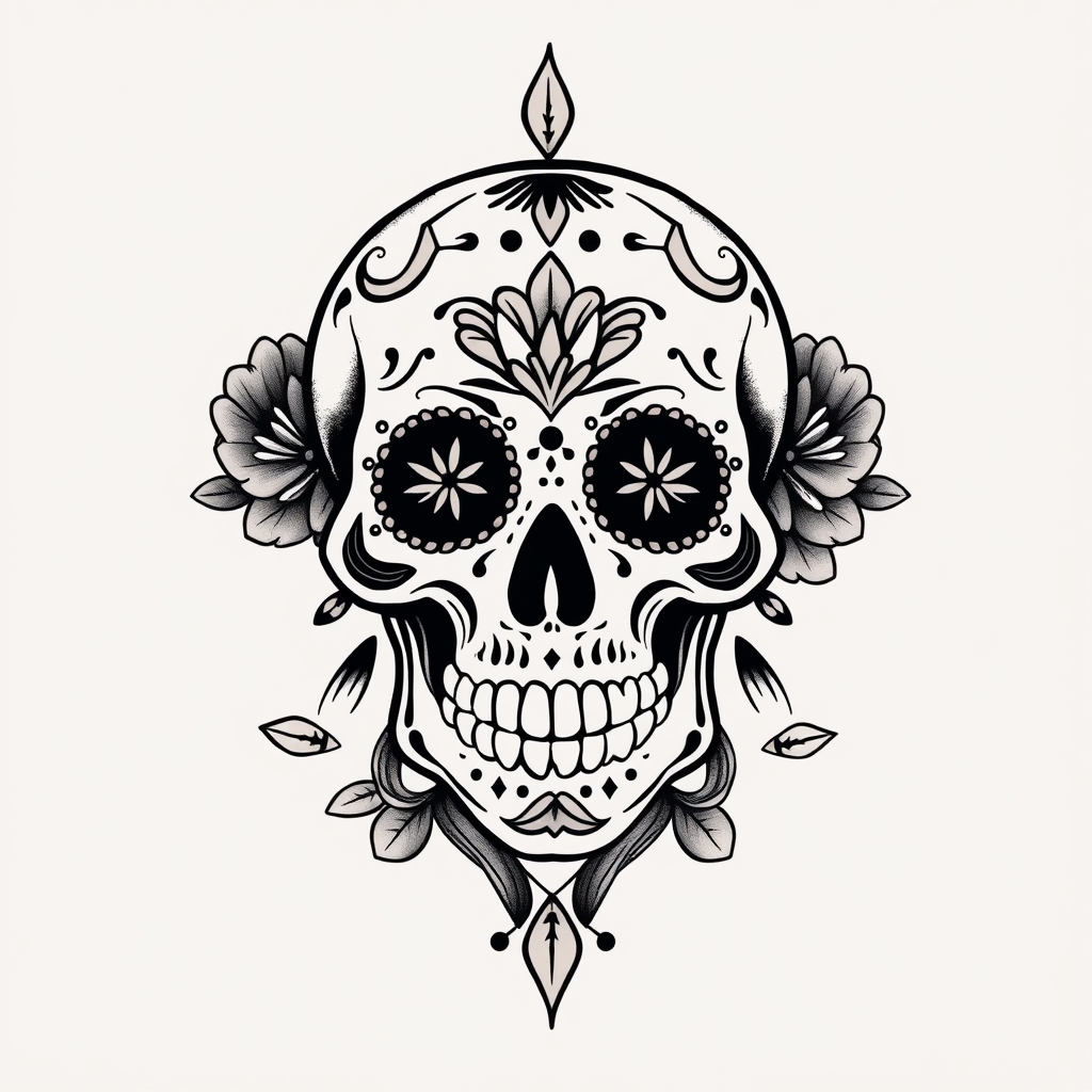 A tattoo design of Sugar Skull in the style of traditional. - skull art tattoo design generated by AI tattoo generator