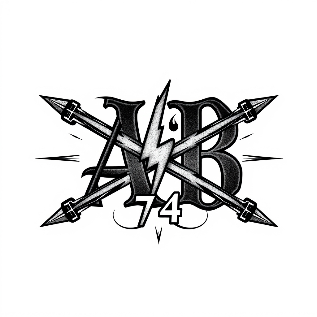 A tattoo design of Initials AB with lighting bolt crossbars 74 in the style of realistic. - initials tattoo design generated by AI tattoo generator