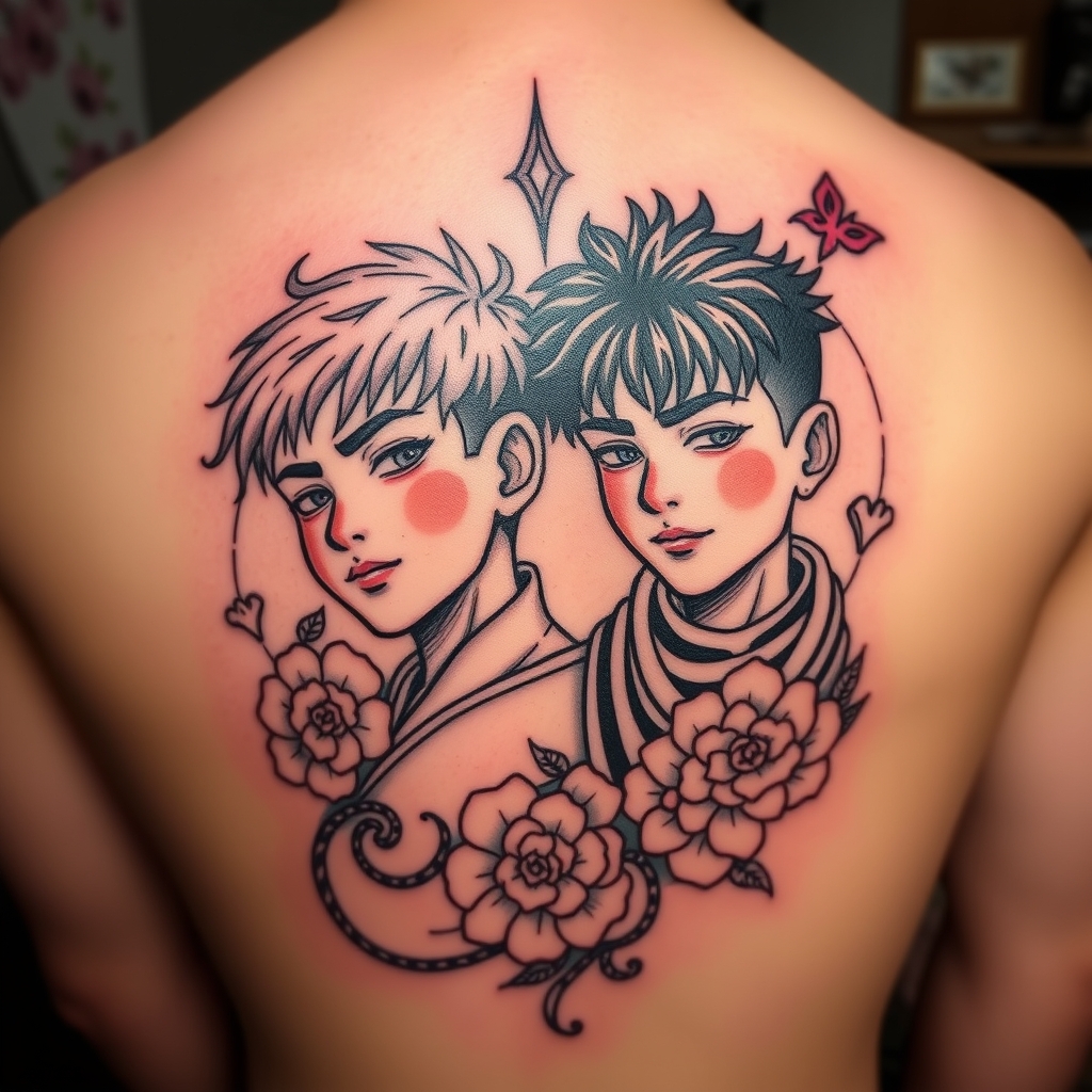 A tattoo design of Forever my 2 boys that are now men in the style of traditional. - family tattoo design generated by AI tattoo generator
