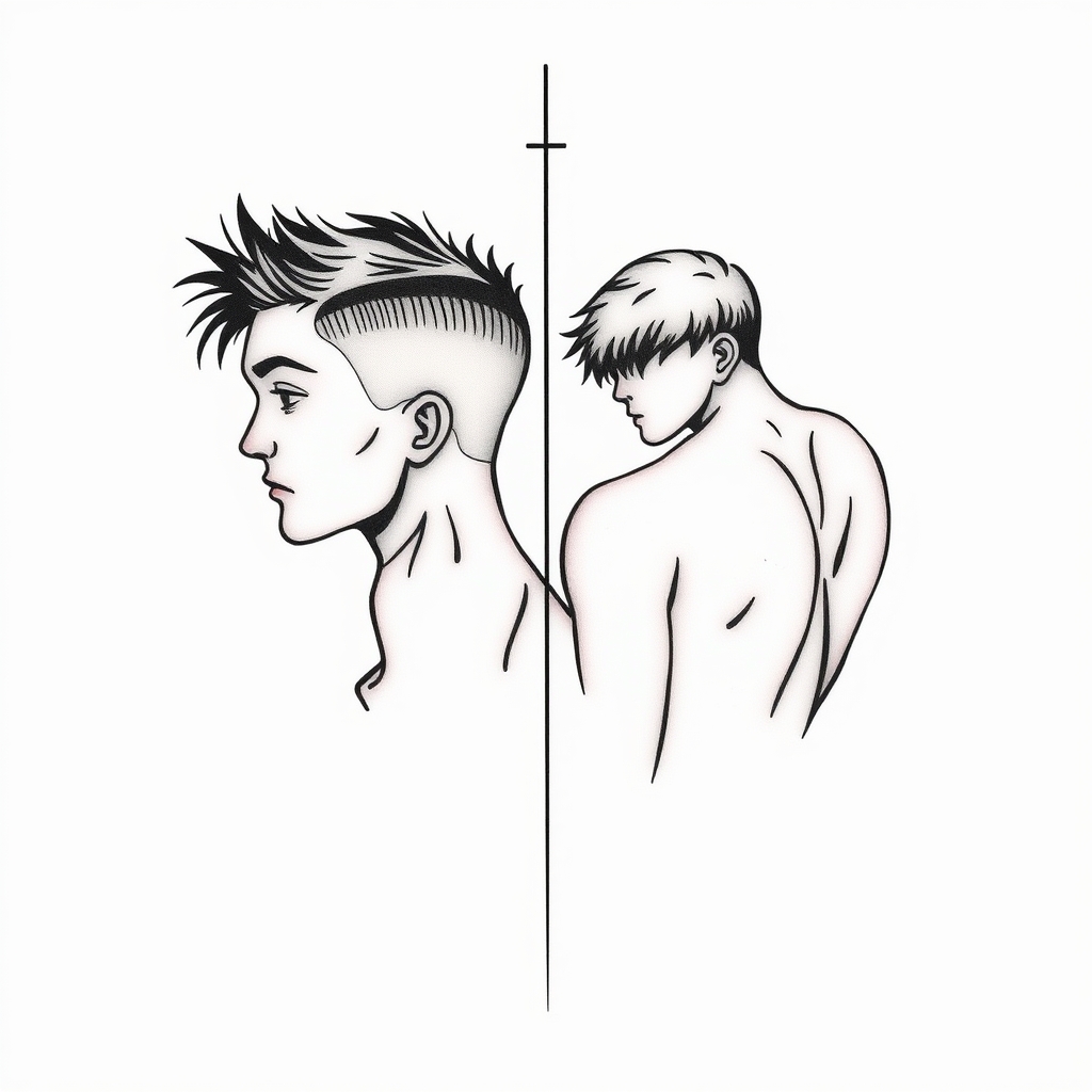 A tattoo design of Forever my 2 boys that are now men in the style of minimalist. - family memorial tattoo design generated by AI tattoo generator