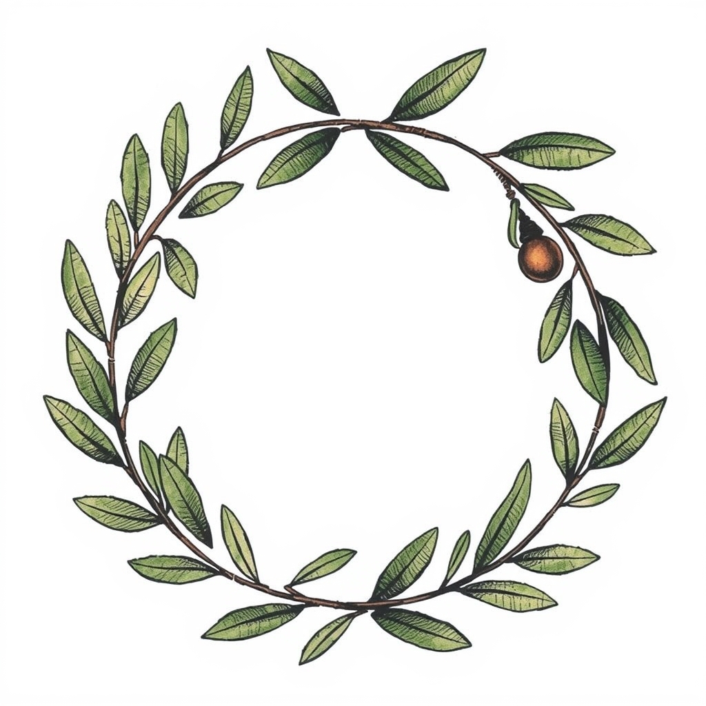 A tattoo design of Olive leaves wreath in the style of surrealistic. - floral wreath tattoo design generated by AI tattoo generator