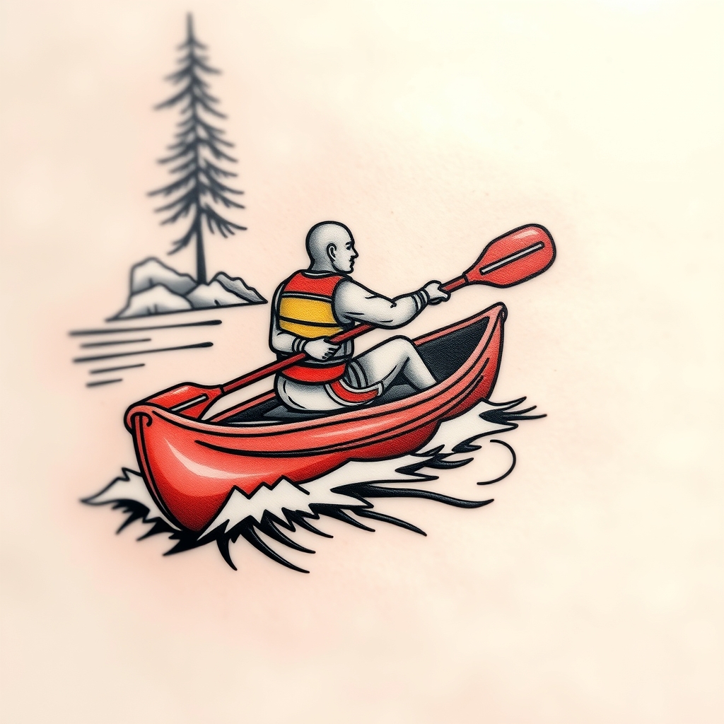 A tattoo design of Lifeguard in canoe on river in the style of tribal. - water sports tattoo design generated by AI tattoo generator