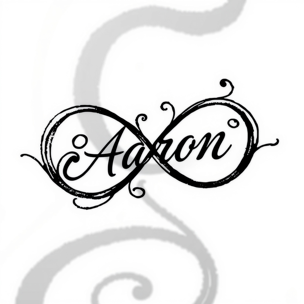 A tattoo design of Infinity symbol with the name Aaron on it in the style of blackwork. - symbol with name tattoo design generated by AI tattoo generator