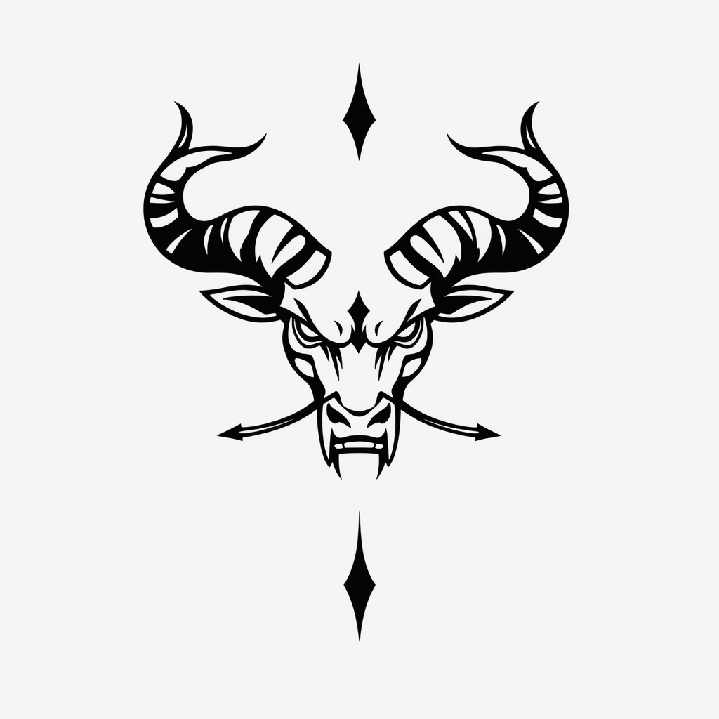 A tattoo design of Angry Taurus in the style of minimalist. - zodiac sign tattoo design generated by AI tattoo generator