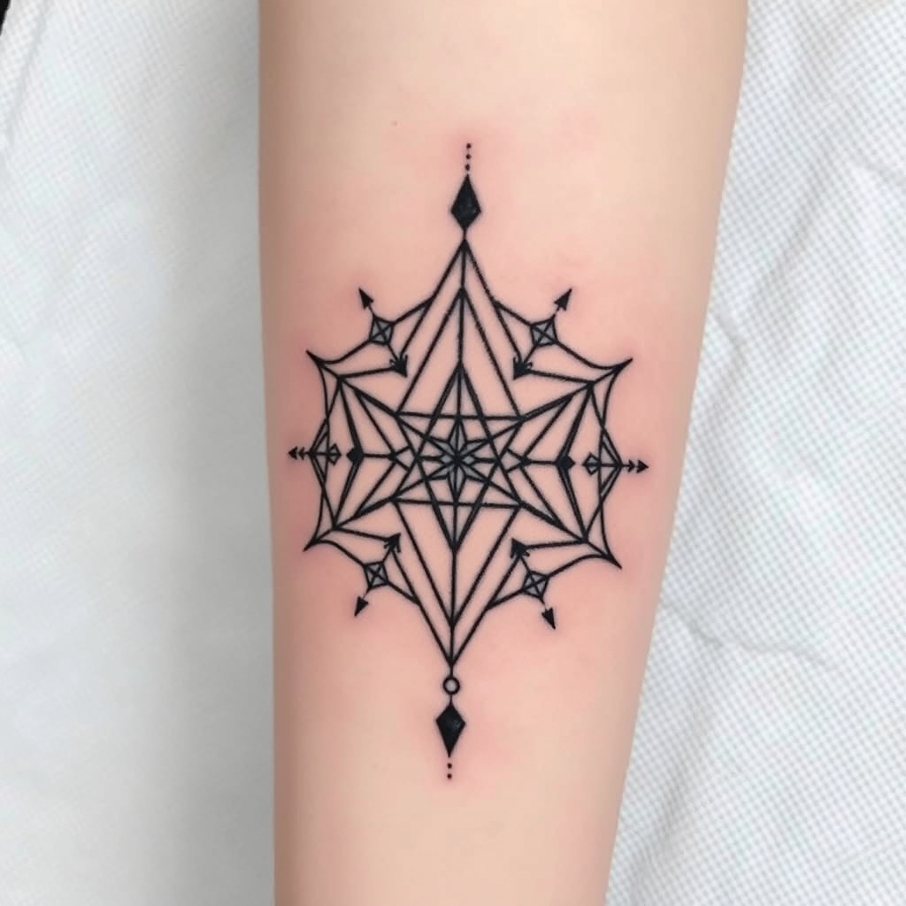 A tattoo design of Pretty and Dainty merkaba sacred geometry for forearm in the style of geometric. - sacred geometry tattoo design generated by AI tattoo generator