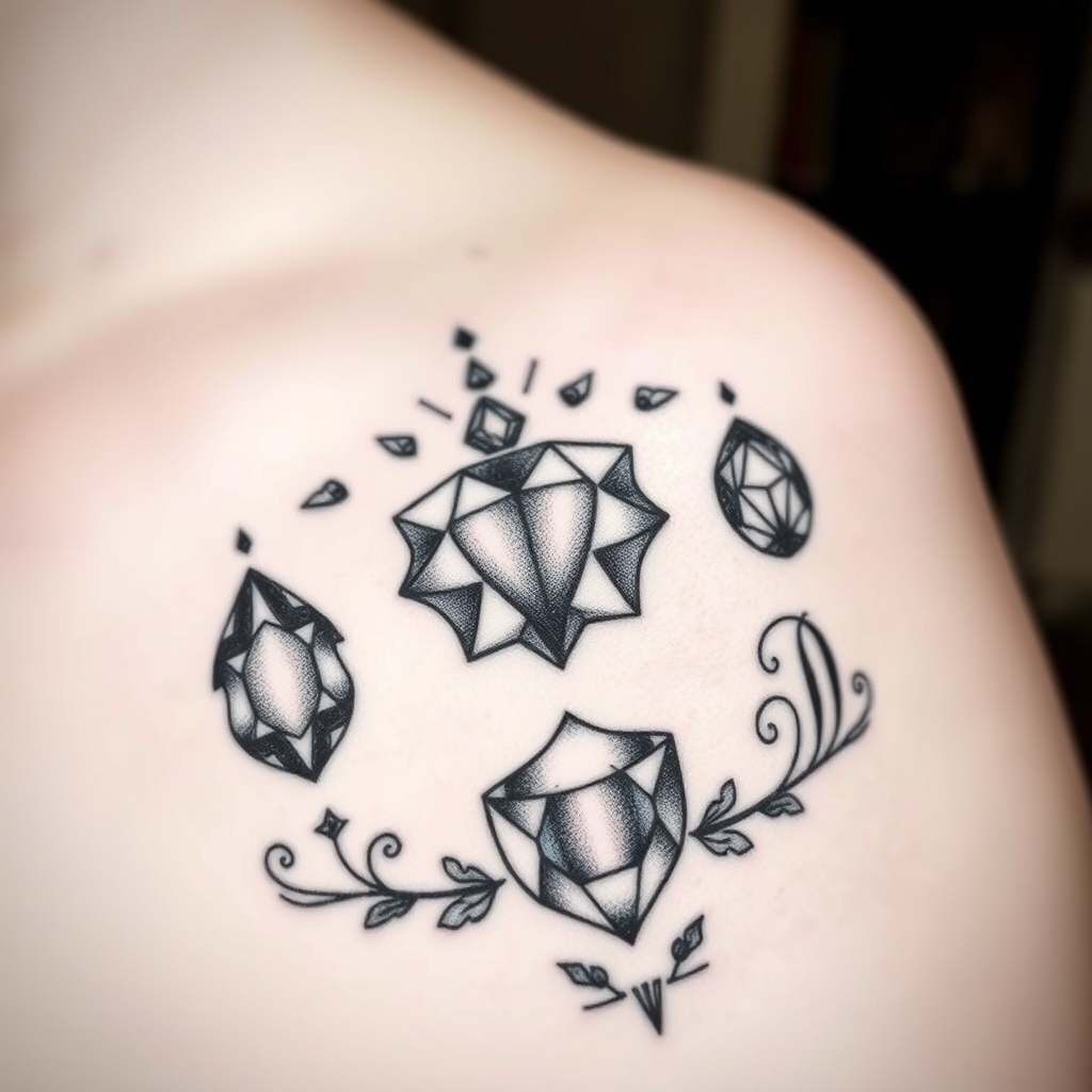 A tattoo design of February and August and December birth stones in the style of blackwork. - birth stones tattoo design generated by AI tattoo generator