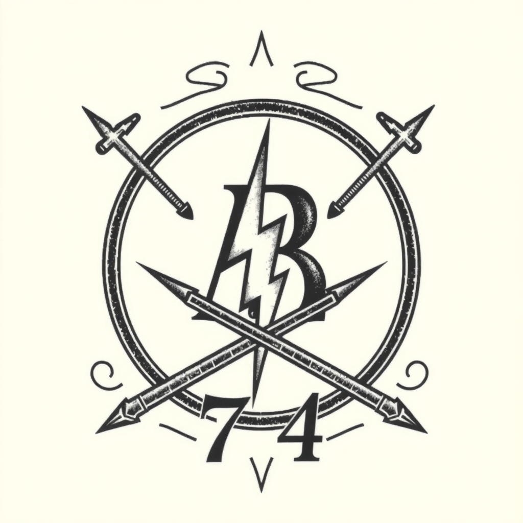 A tattoo design of Initials AB with lighting bolt crossbars 74 in the style of realistic. - initials tattoo design generated by AI tattoo generator