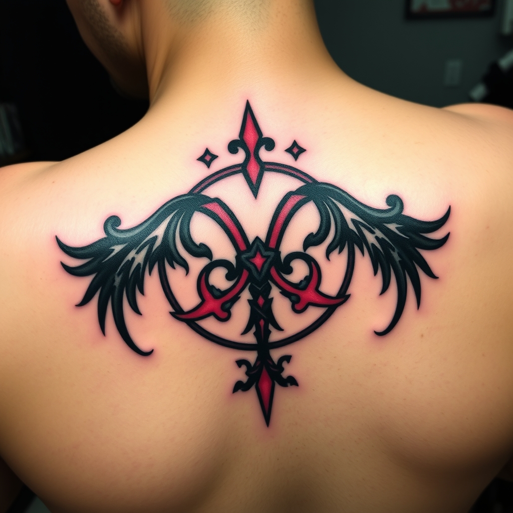 A tattoo design of symbol of being a  cuckold.  Black and pink are the colors.  in the style of realistic. - infidelity symbol tattoo design generated by AI tattoo generator