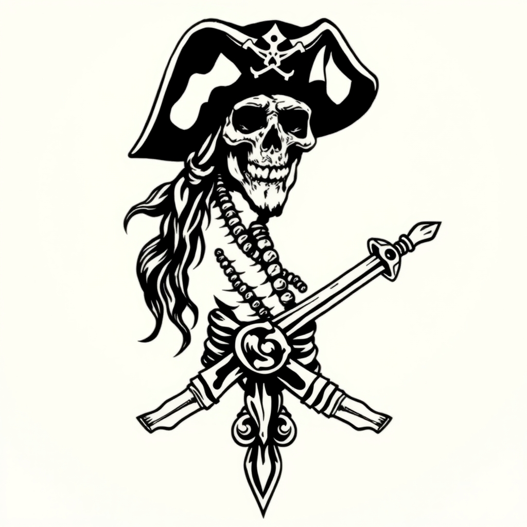 A tattoo design of Black .pirate tattoo in the style of blackwork. - pirate tattoo design generated by AI tattoo generator