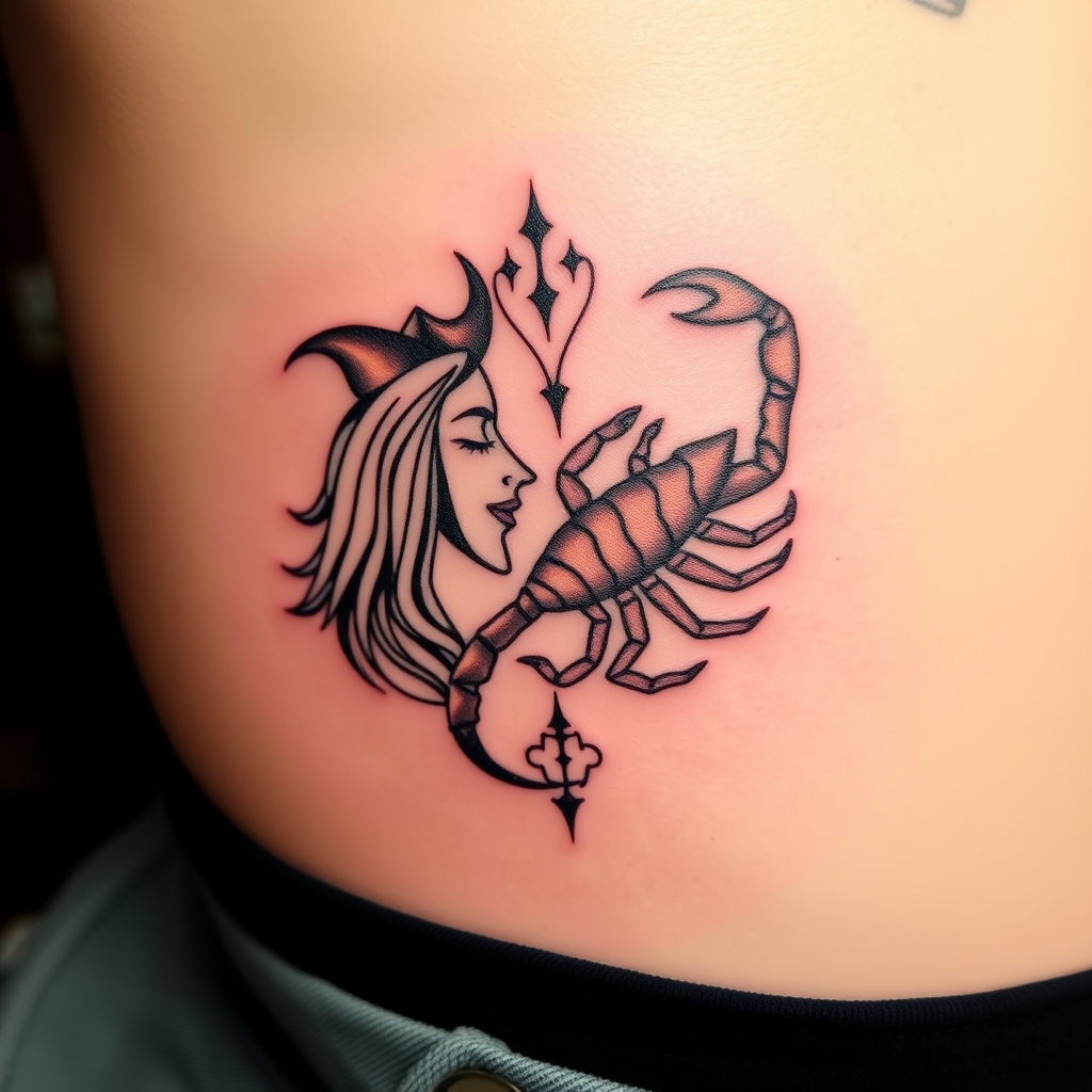 A tattoo design of Combine zodiac signs Aquarius and Scorpio in the style of abstract. - zodiac signs tattoo design generated by AI tattoo generator