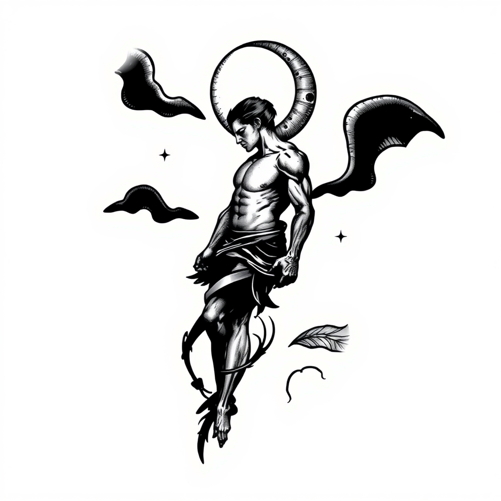 A tattoo design of ♋ cancer man june side of the moon 🌚 in the style of realistic. - astrology zodiac tattoo design generated by AI tattoo generator