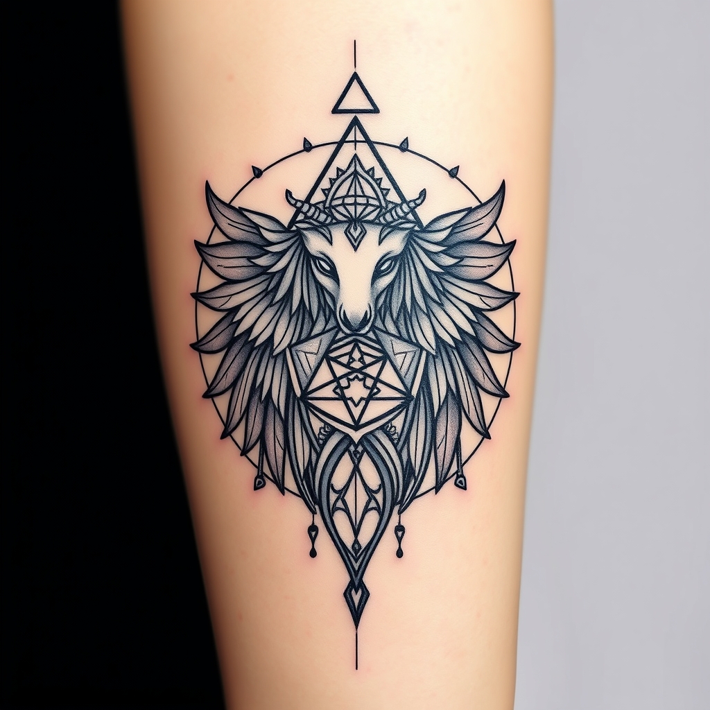 A tattoo design of Female sacred geometry animal peru in the style of geometric. - sacred geometry tattoo design generated by AI tattoo generator