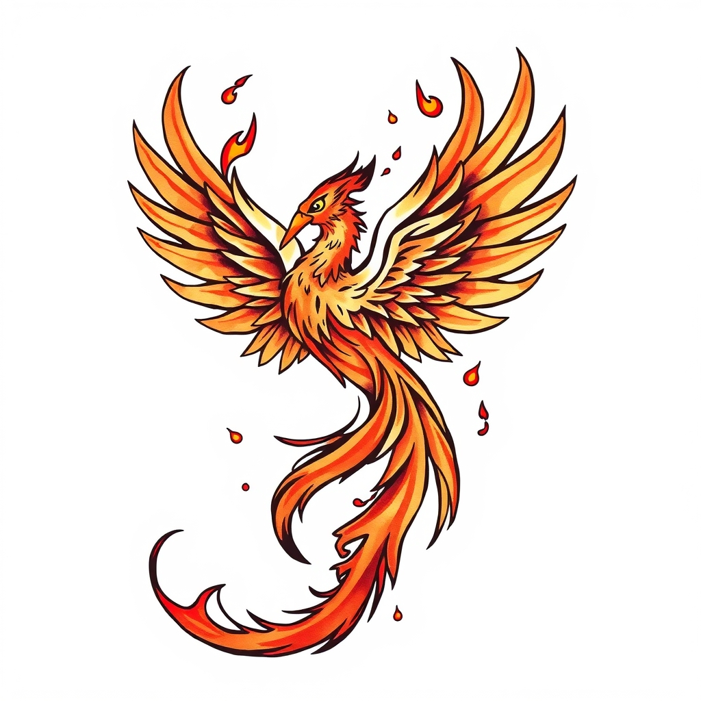A tattoo design of pheonix, flames, whimsical in the style of abstract. - mythical creature tattoo design generated by AI tattoo generator