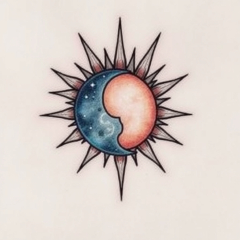 A tattoo design of Aquarius with sun and blue moon in the style of realistic. - zodiac symbol tattoo design generated by AI tattoo generator