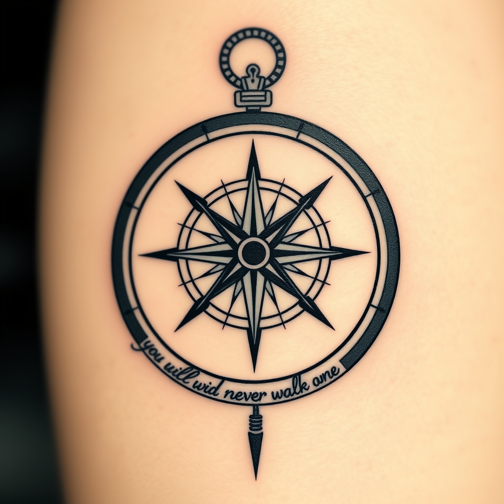 A tattoo design of Compass, you will never walk alone in the style of japanese. - nautical symbol tattoo design generated by AI tattoo generator