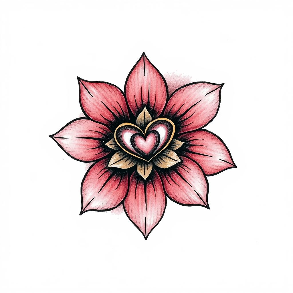 A tattoo design of Flower with hearts in the style of abstract. - flowers hearts tattoo design generated by AI tattoo generator