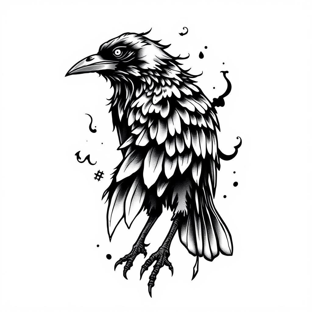 A tattoo design of Melting  crow  in the style of blackwork. - animal tattoo design generated by AI tattoo generator