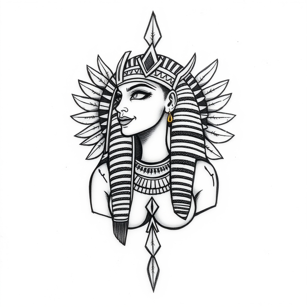 A tattoo design of Busty Egyptian in the style of traditional. - mythological figure tattoo design generated by AI tattoo generator