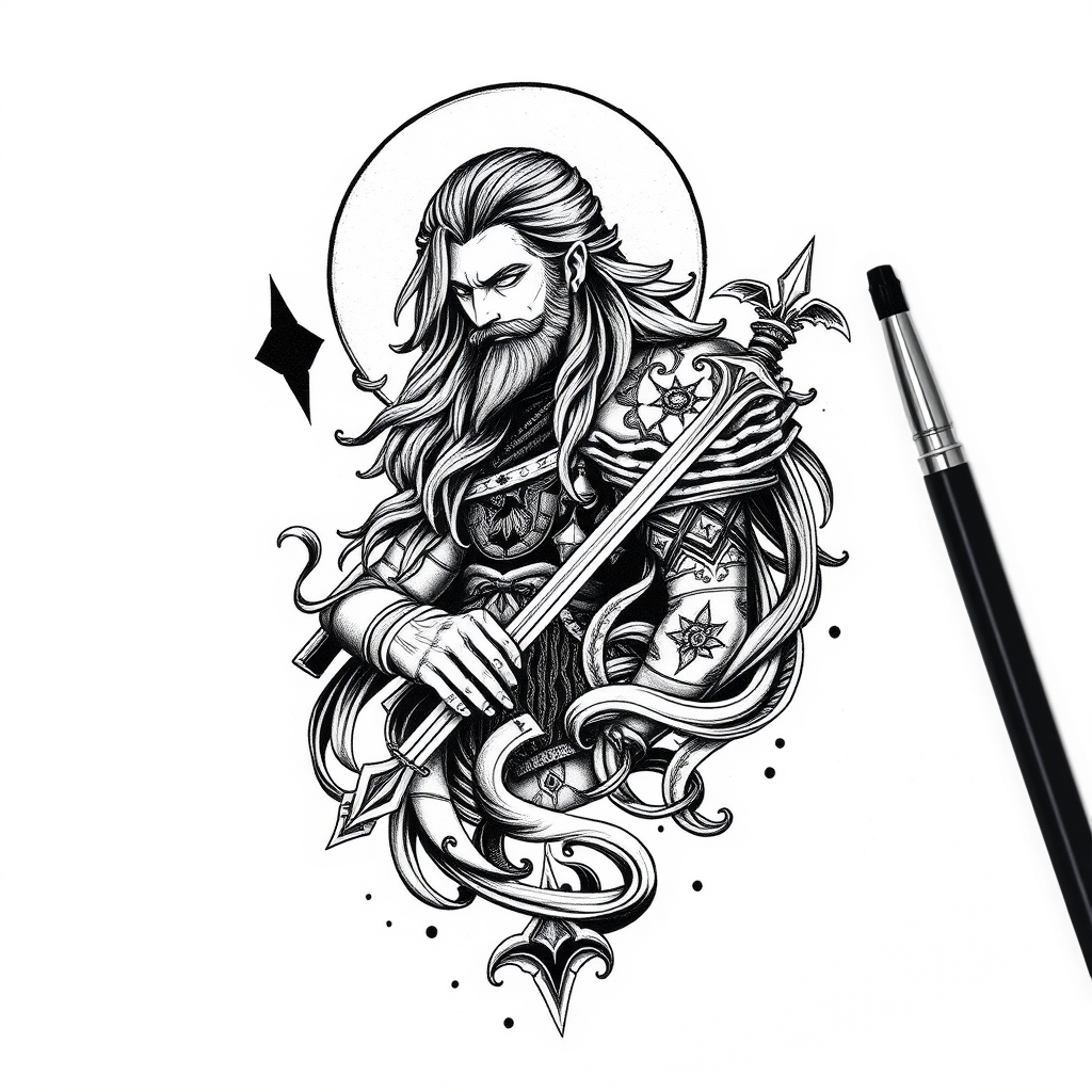 A tattoo design of Corvin in the style of traditional. - bird tattoo design generated by AI tattoo generator