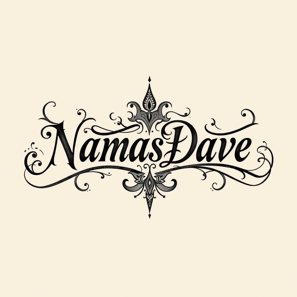 A tattoo design of "NamasDave" in a script for Yoga Teacher in the style of surrealistic. - yoga tattoo design generated by AI tattoo generator