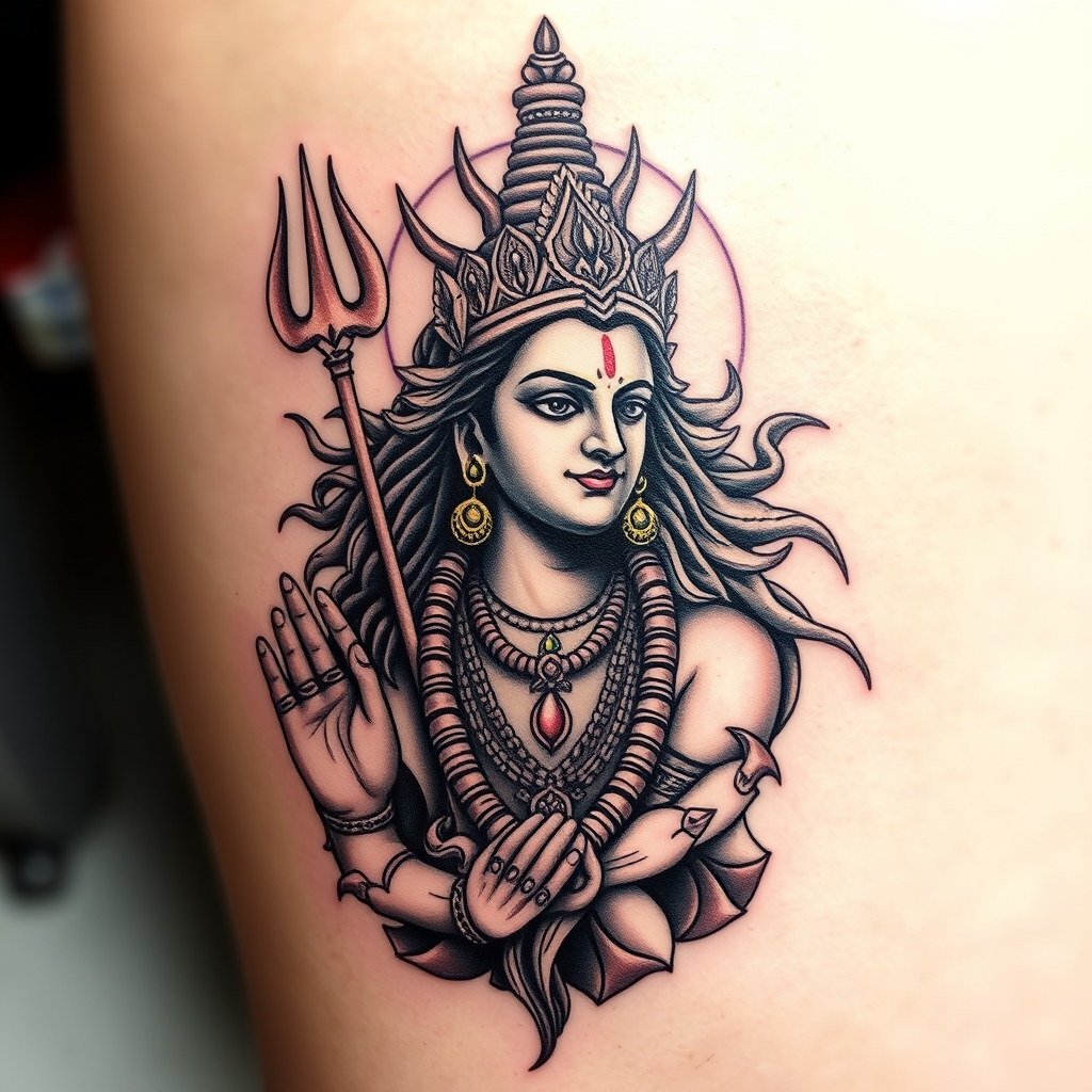 A tattoo design of Lord Rama in the style of surrealistic. - hindu mythology tattoo design generated by AI tattoo generator