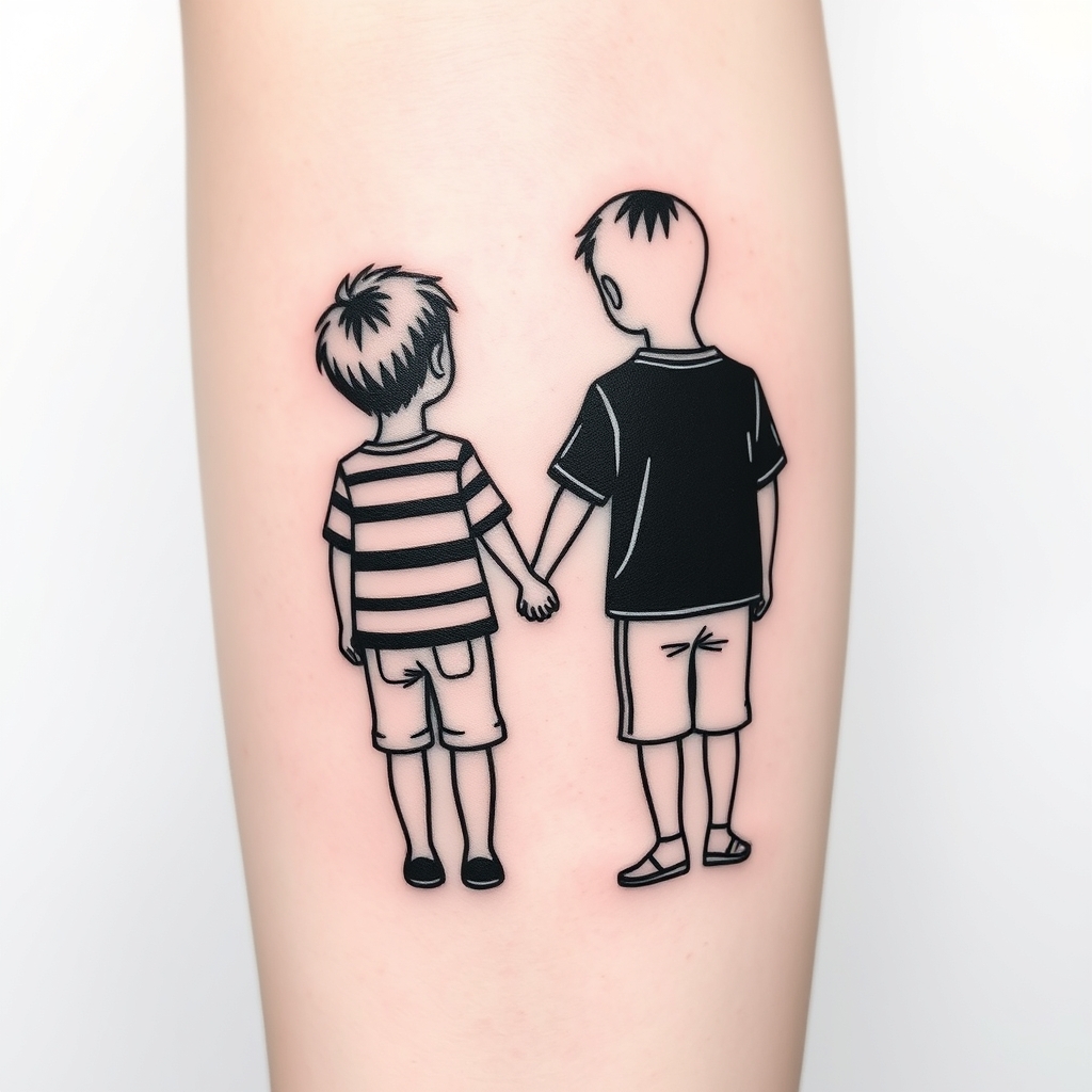 A tattoo design of Empathetic mom of 2 boys that are grown in the style of minimalist. - family tattoo design generated by AI tattoo generator
