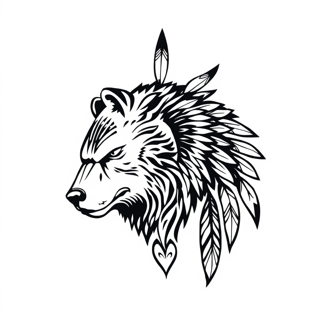 A tattoo design of Bear Indian tribal love  in the style of abstract. - native american symbols tattoo design generated by AI tattoo generator