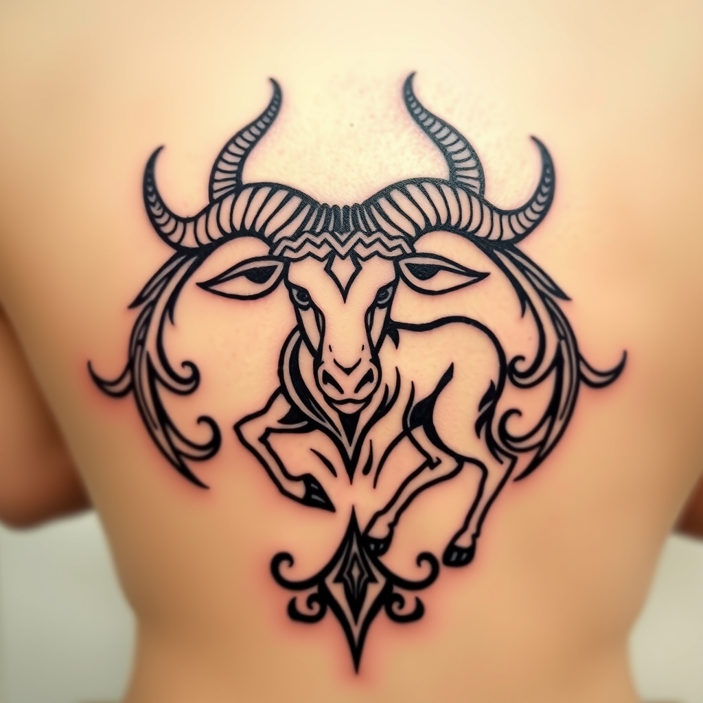 A tattoo design of Taurus in the style of tribal. - zodiac sign tattoo design generated by AI tattoo generator