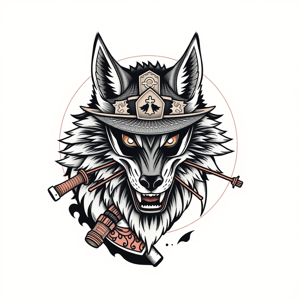 A tattoo design of God wolf spy in the style of japanese. - mythical creature tattoo design generated by AI tattoo generator