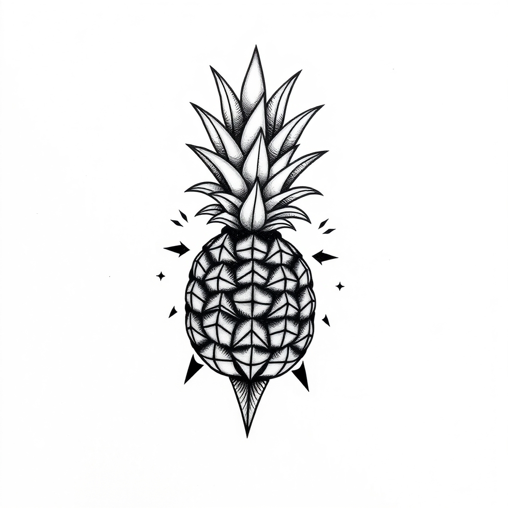 A tattoo design of pineapple in the style of geometric. - i'm ready to extract. what's the tattoo description? tattoo design generated by AI tattoo generator